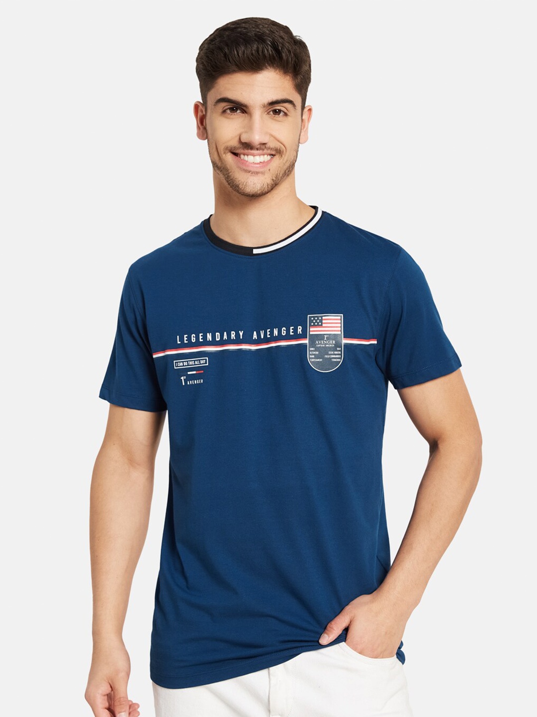 

Octave Avengers Printed Cotton T-shirt, Blue