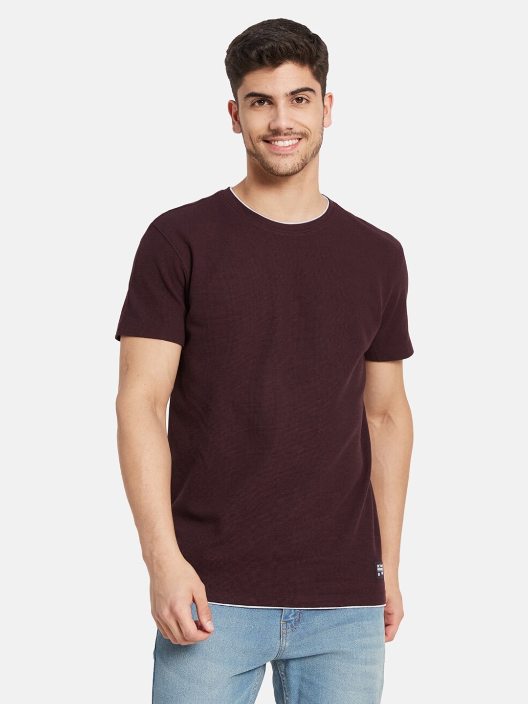 

Octave Round Neck Cotton T-shirt, Maroon