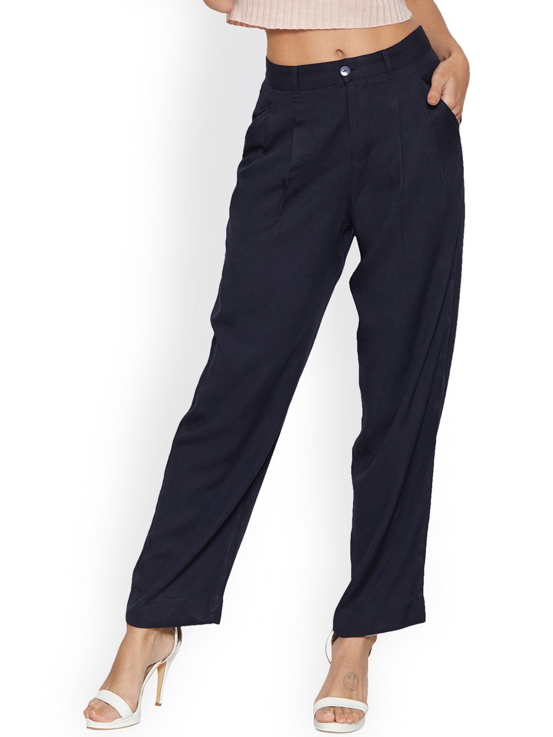 

Globus Women Navy Blue Straight Fit Solid Parallel Trousers