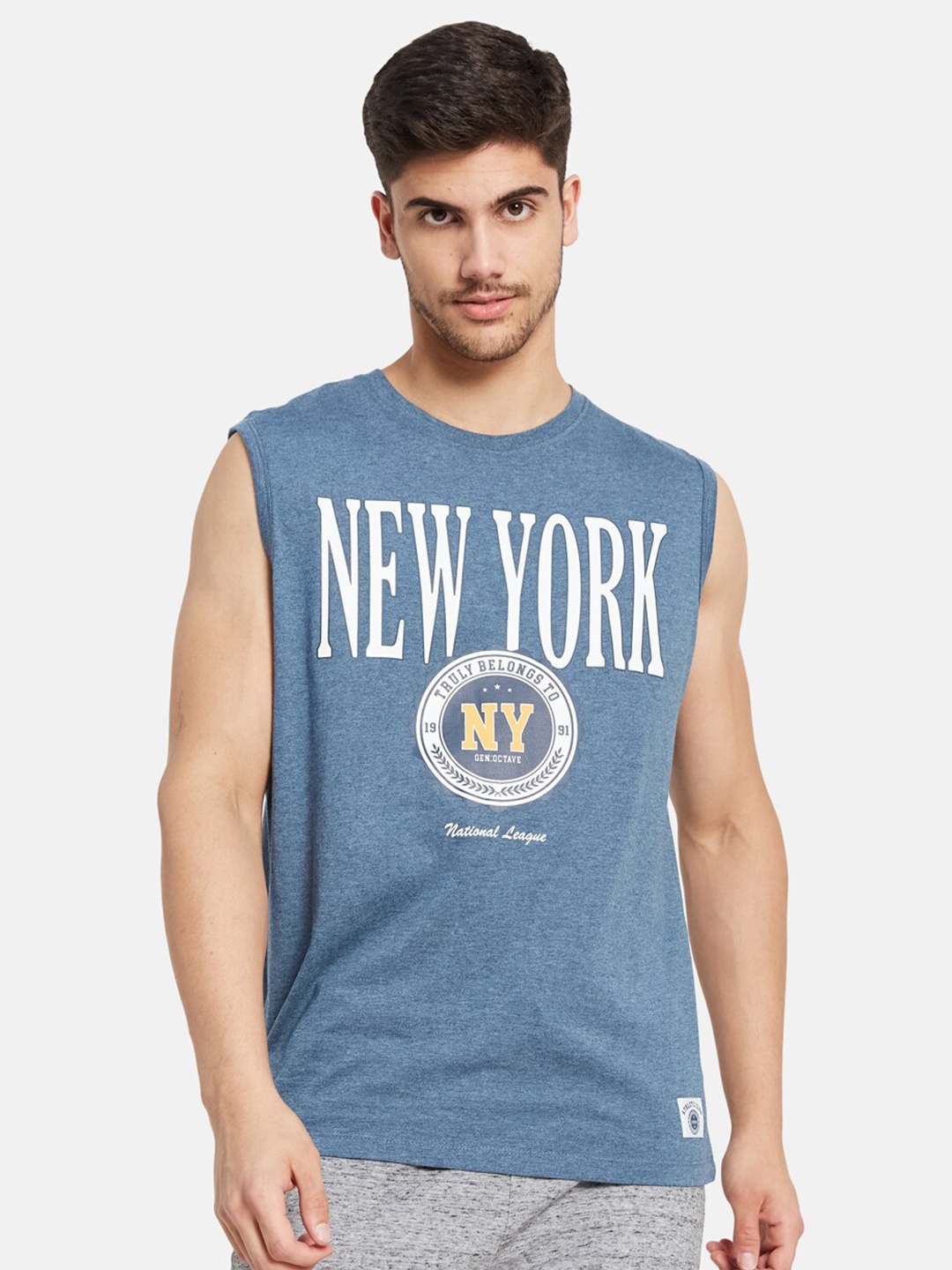 

Octave Typography Printed Cotton Sports T-shirt, Blue