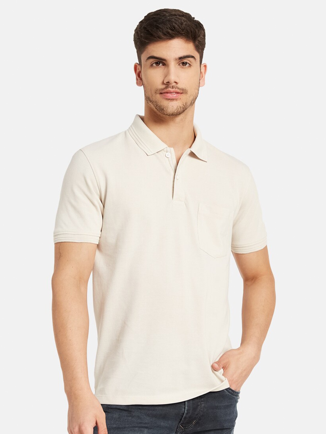 

Octave Polo Collar Cotton T-shirt, Cream