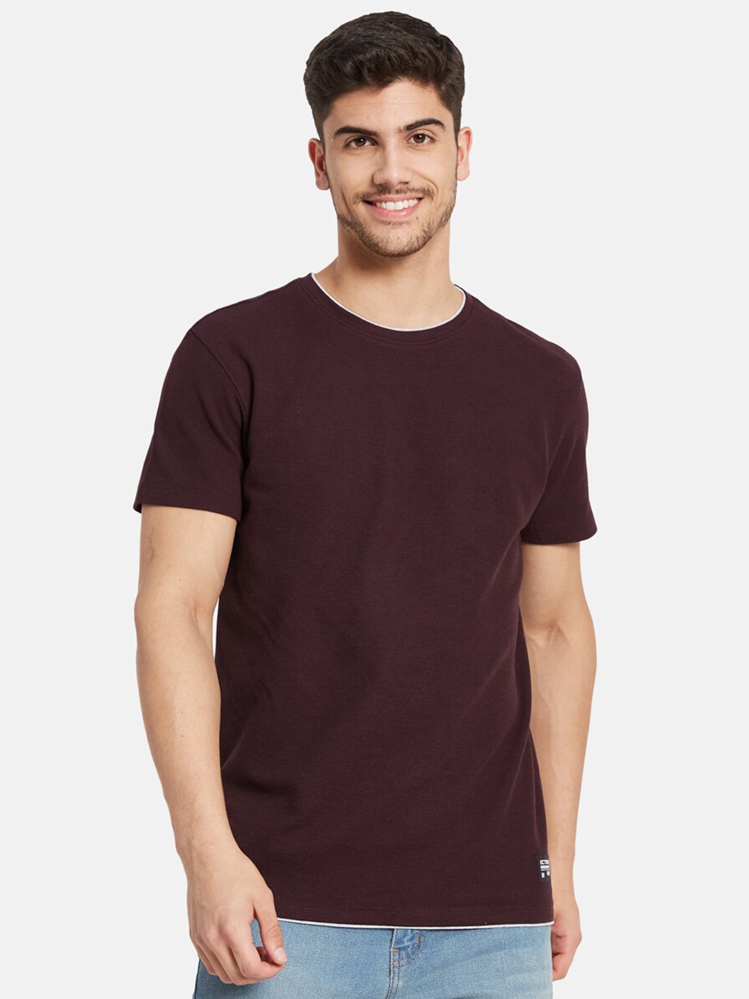 

Octave Round Neck Cotton T-shirt, Maroon