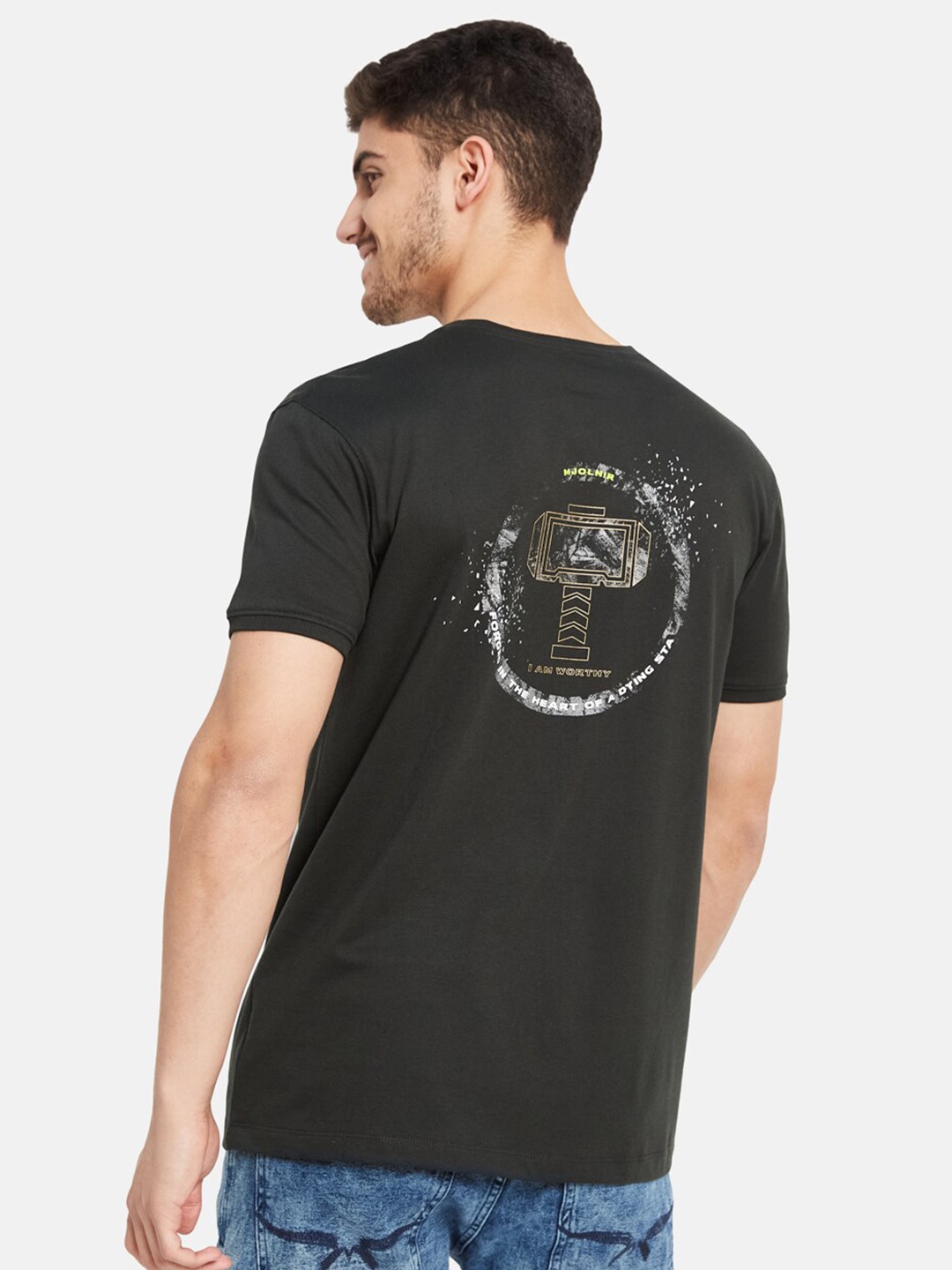 

Octave Thor Printed Cotton T-shirt, Black