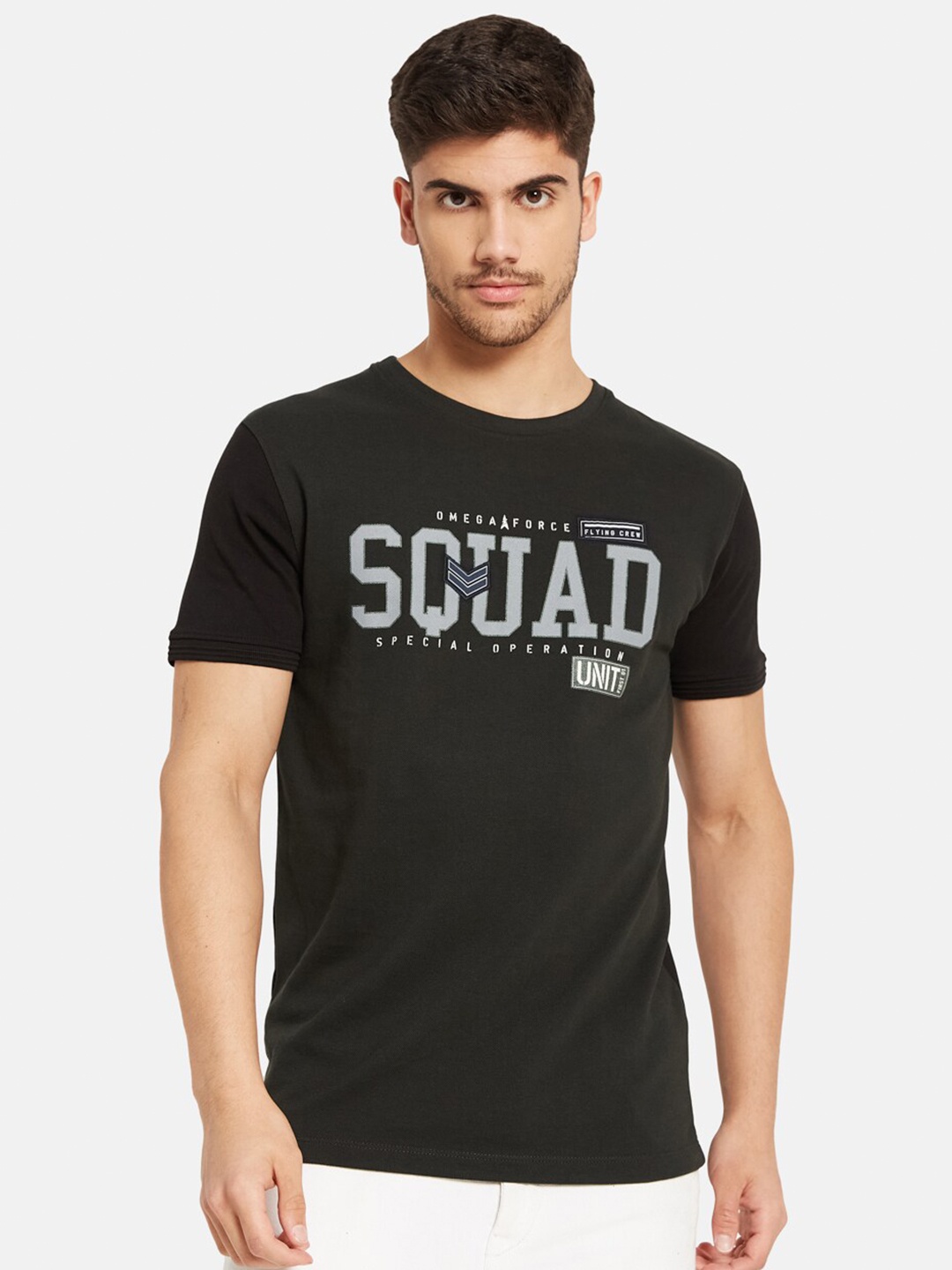 

Octave Typography Printed Cotton T-shirt, Olive