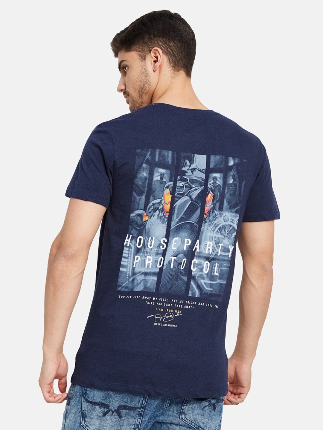

Octave Iron Man Graphic Printed Cotton T-shirt, Navy blue