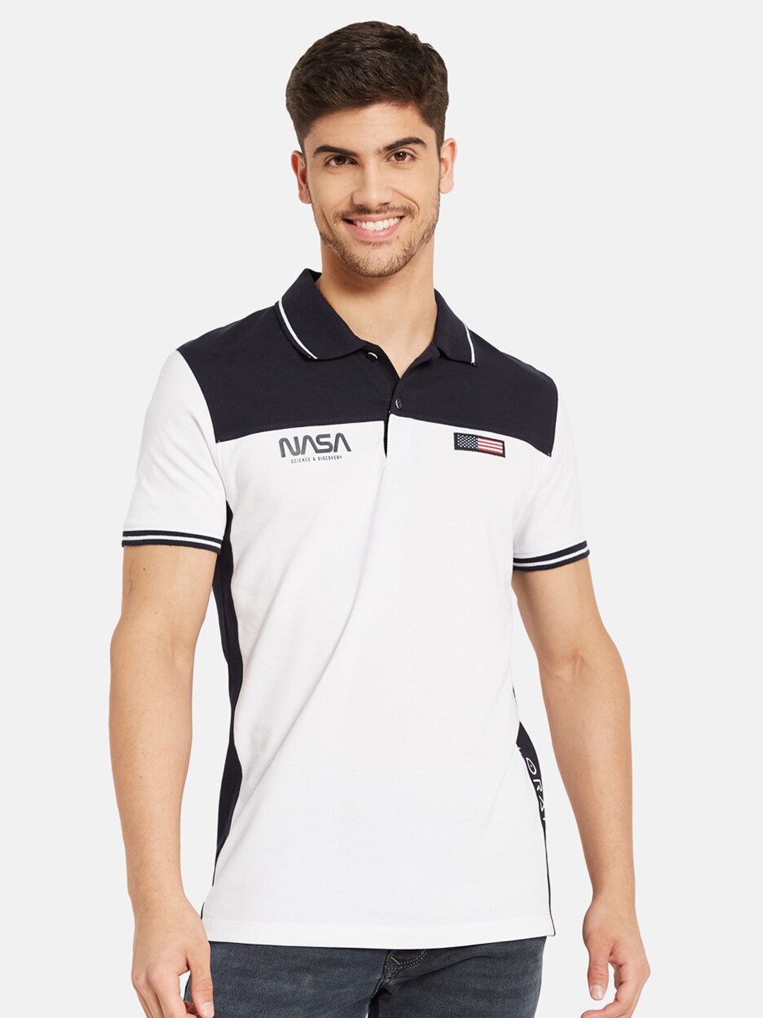

Octave Colourblocked Polo Collar Cotton Casual T-shirt, White