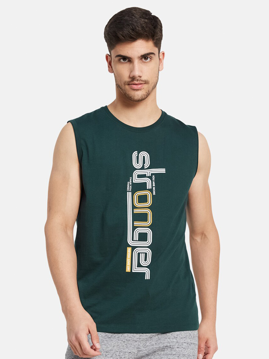 

Octave Typography Printed Sleeveless T-shirt, Green