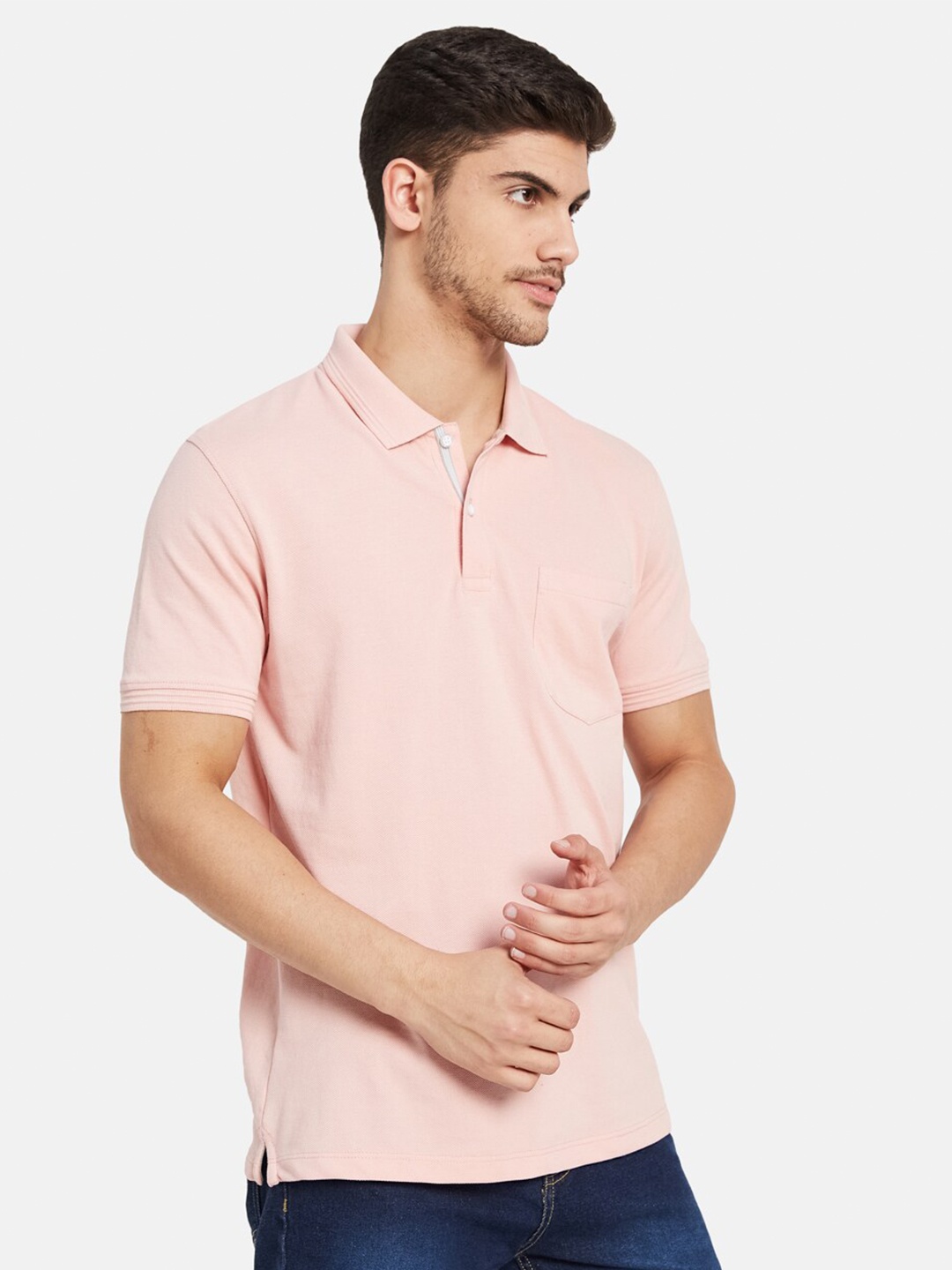 

Octave Men Pink Polo Collar Pockets T-shirt