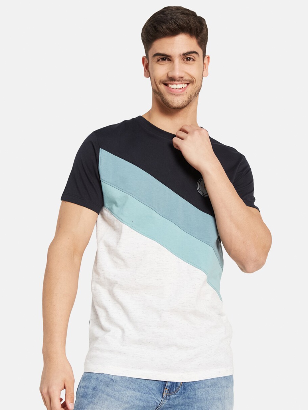 

Octave Men Navy Blue Colourblocked Applique T-shirt