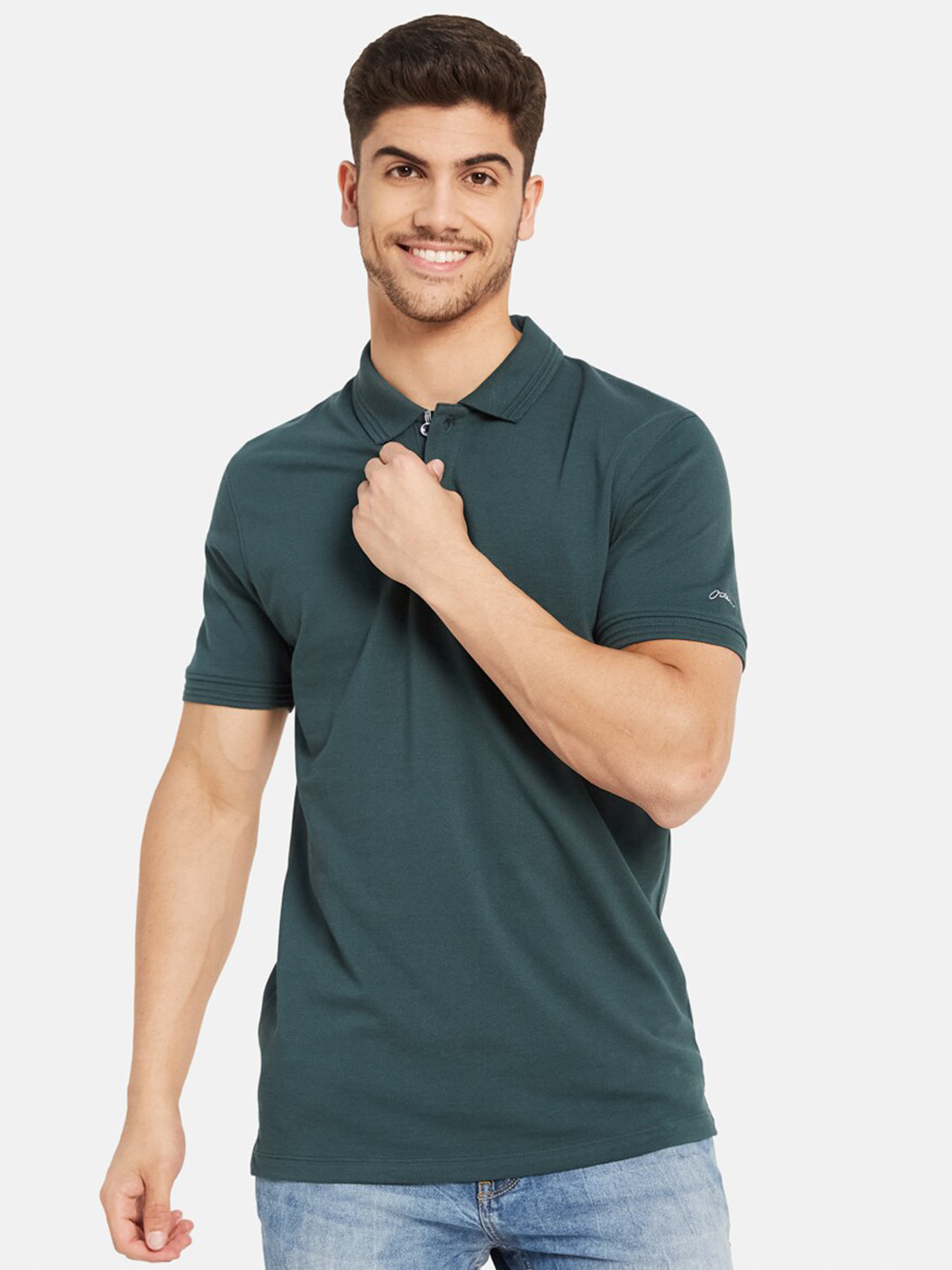 

Octave Men Green Henley Neck Pockets T-shirt