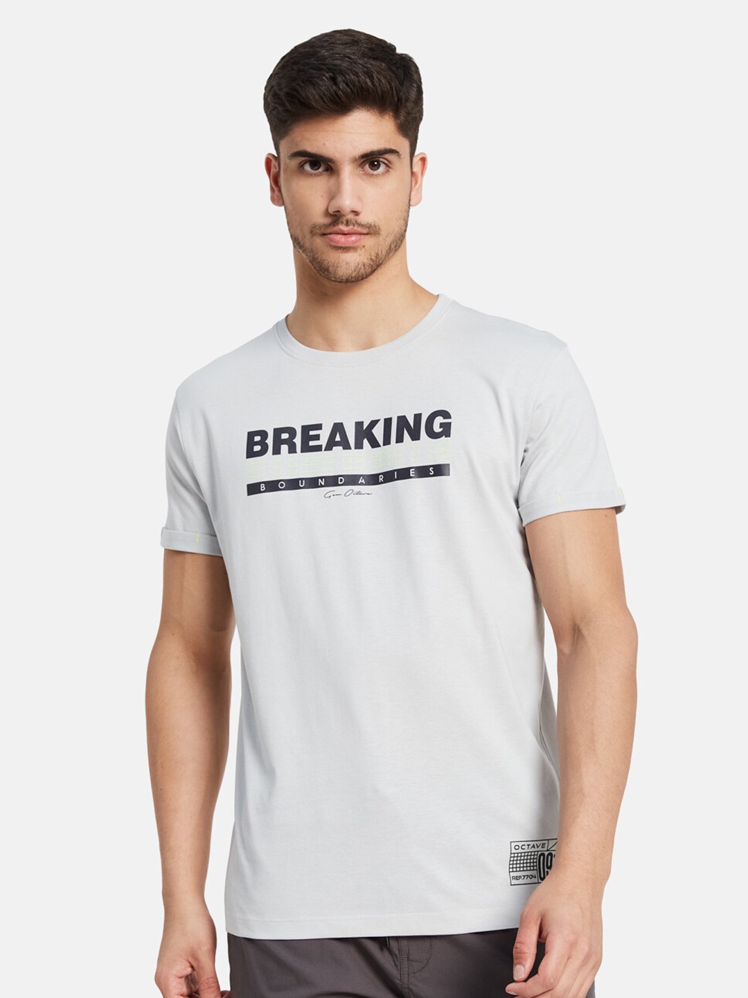 

Octave Typography Printed Cotton T-shirt, Grey
