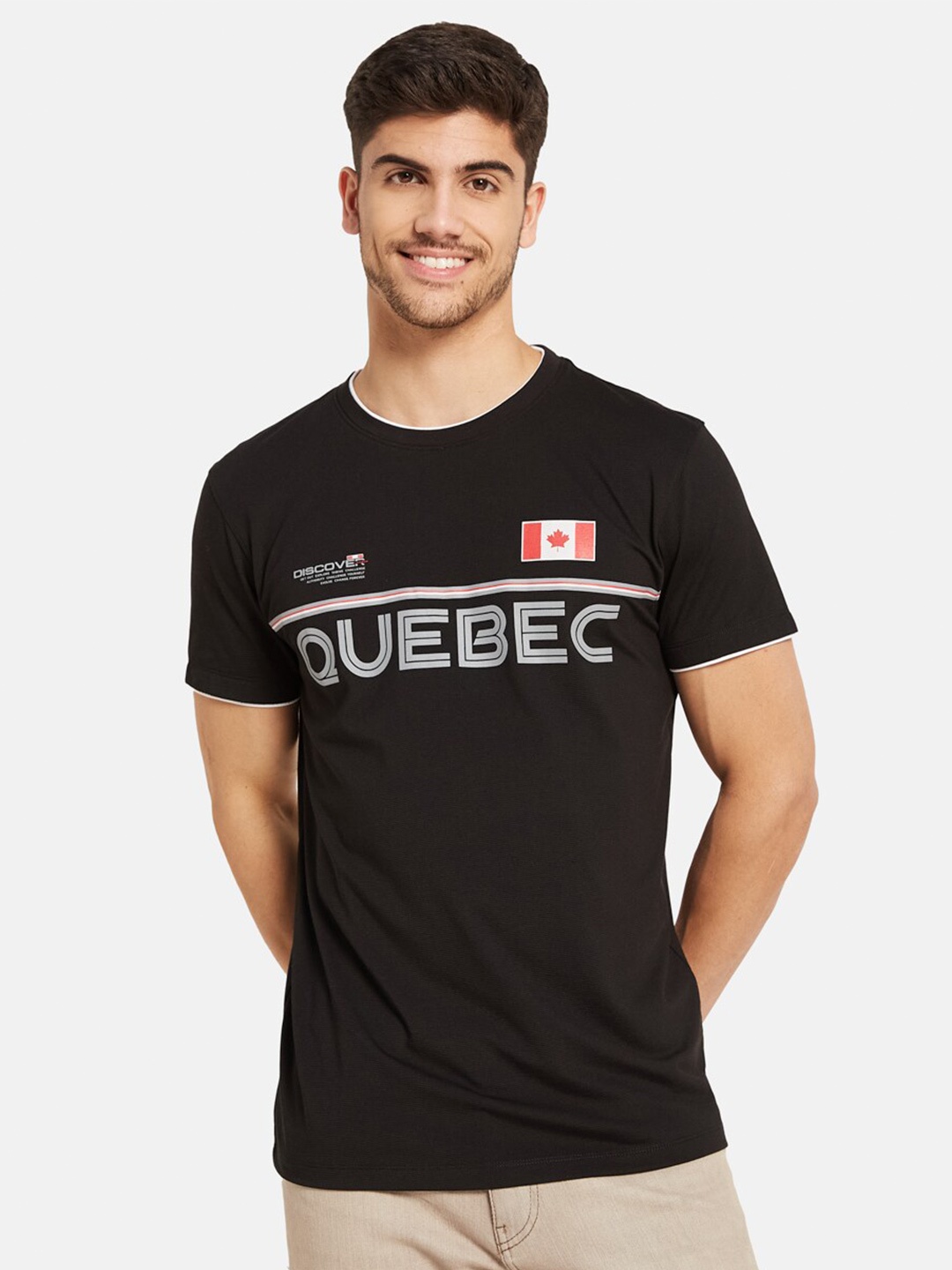 

Octave Typography Printed Cotton T-shirt, Black