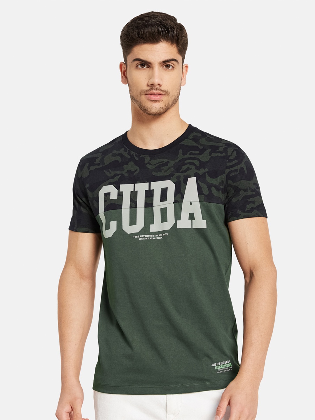 

Octave Typography Printed Cotton T-shirt, Olive