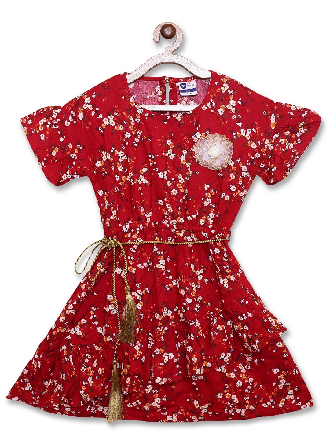 

612League Girls Floral Print Fit & Flare Dress, Red