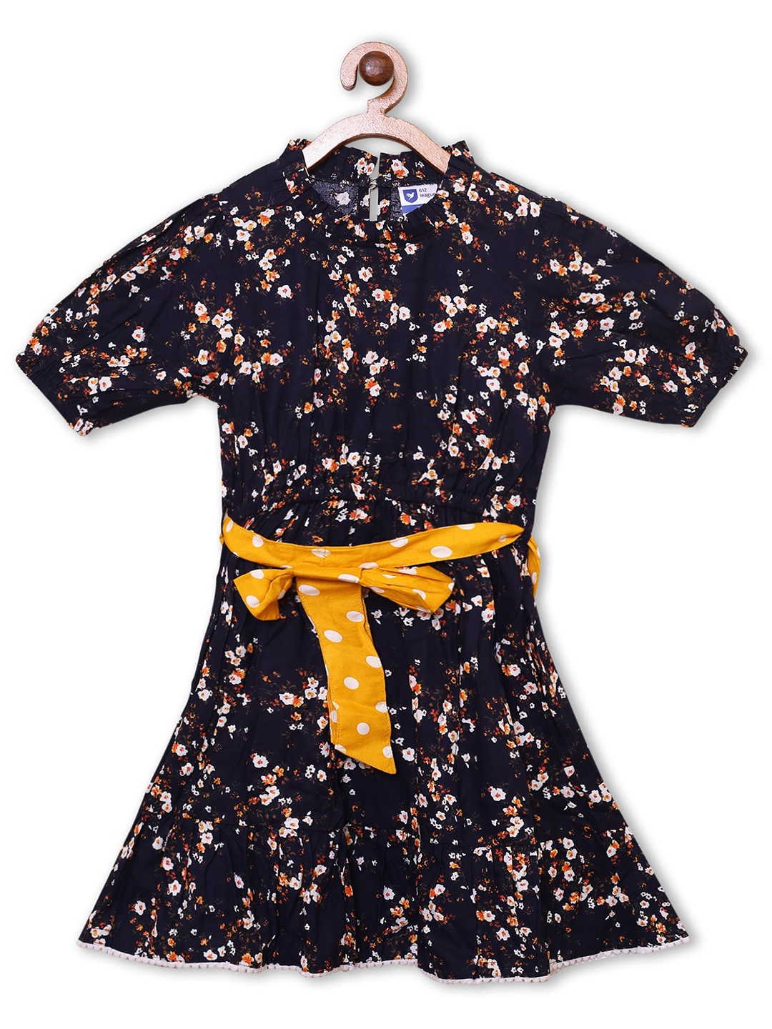 

612League Girls Floral Print A-Line Dress, Navy blue