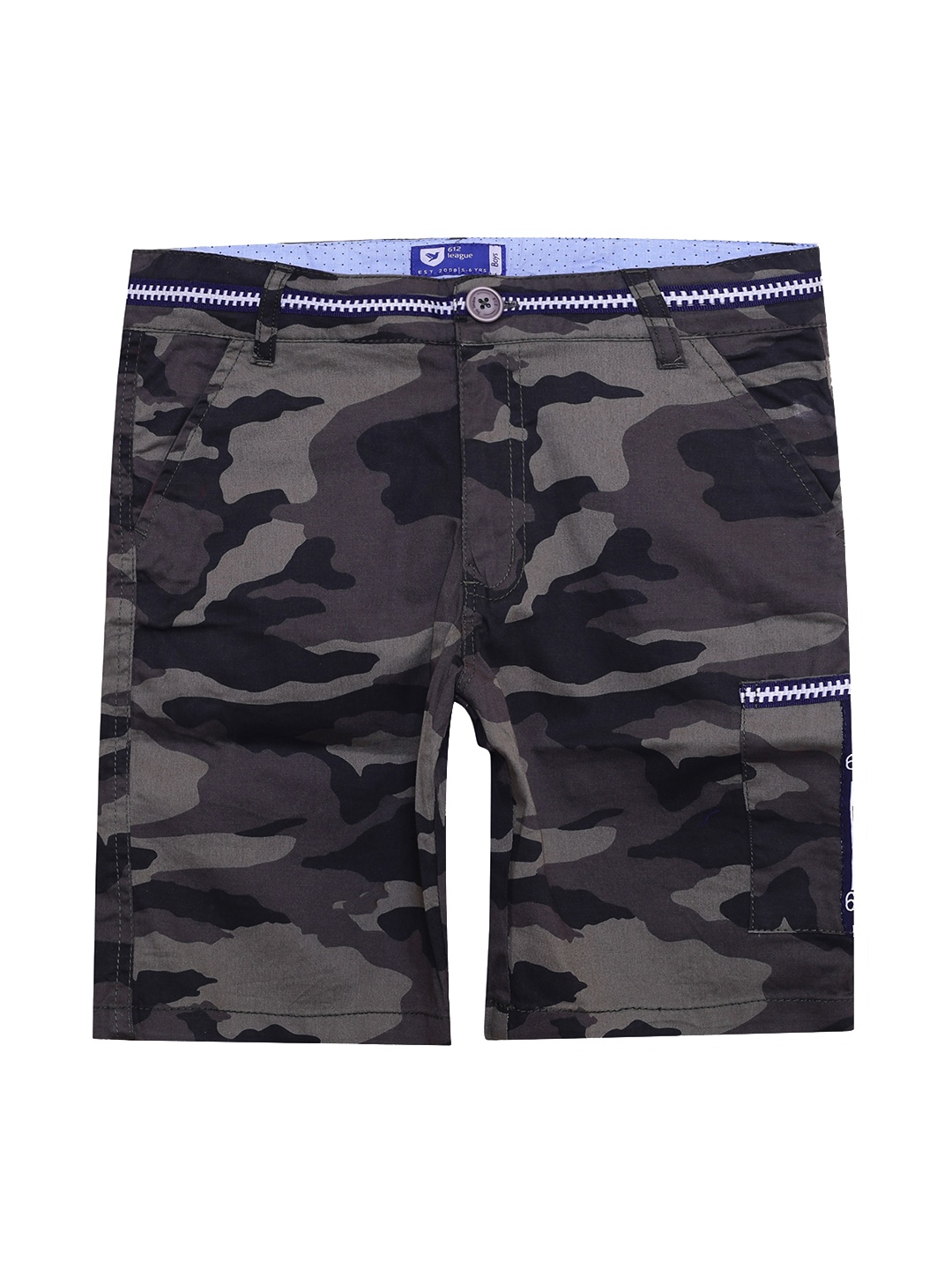

612League Boys Camouflage Printed Slim Fit Cotton Shorts, Olive