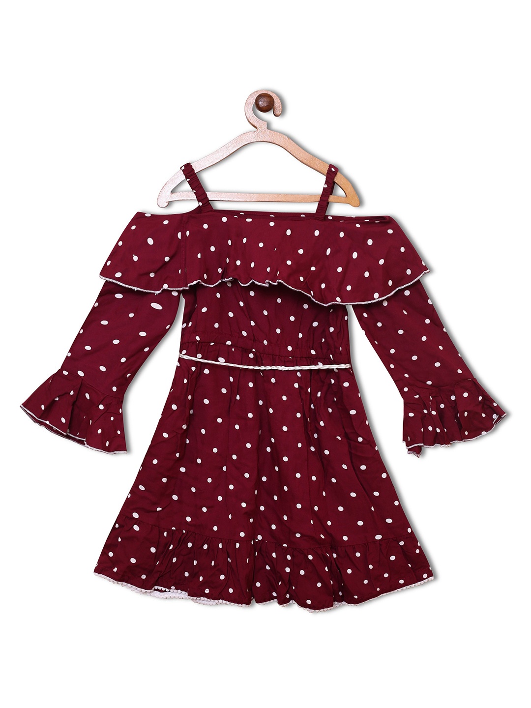 

612League Girls Polka Dot Print Bell Sleeve Fit & Flare Dress, Maroon