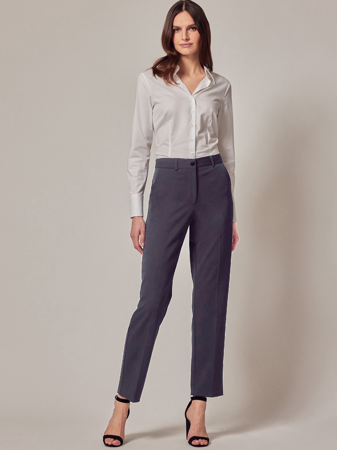

LEE TEX Women Mid Rise Easy Wash Cropped Trousers, Grey