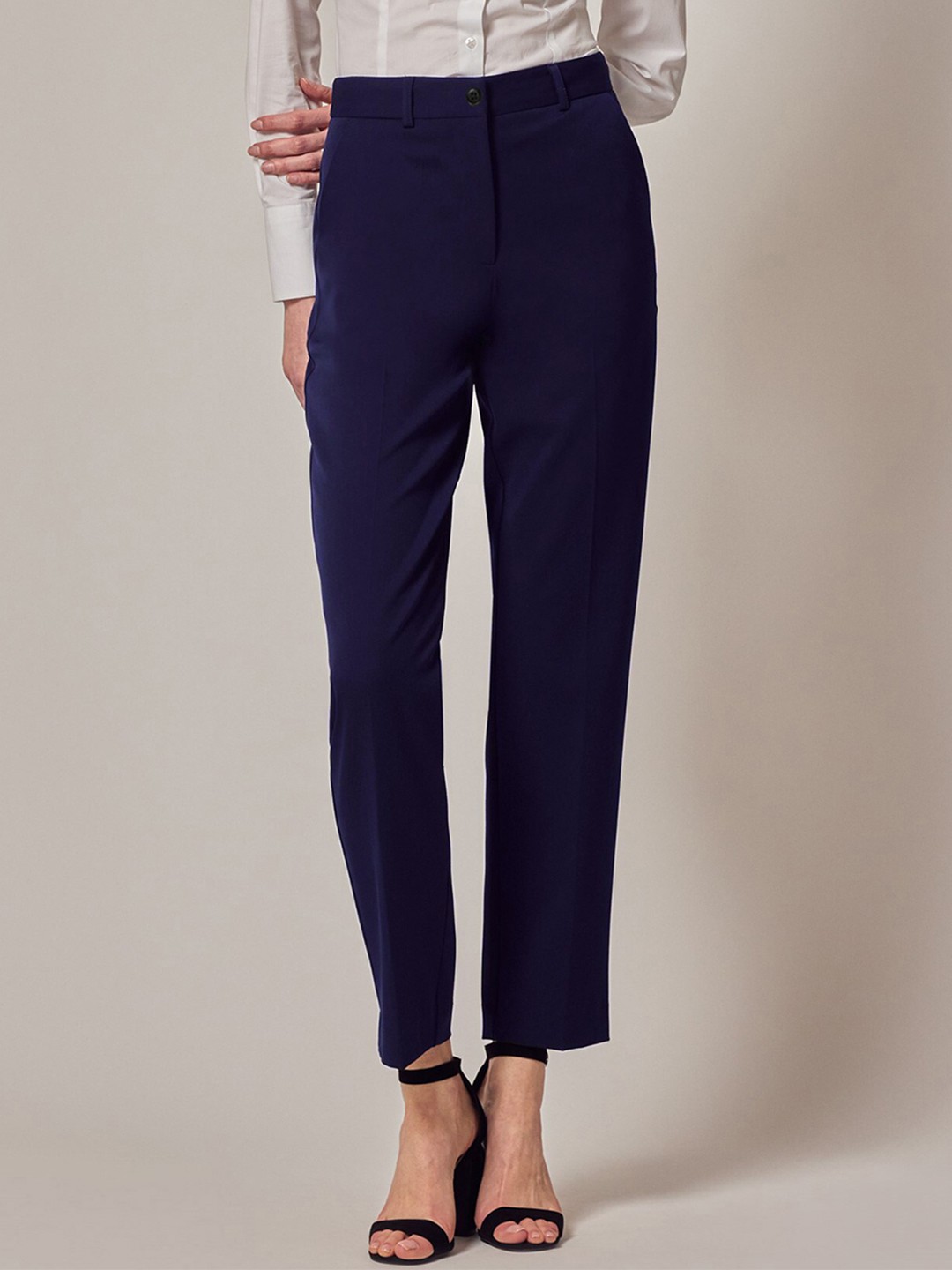 

LEE TEX Women Mid Rise Slim Fit Easy Wash Trousers, Blue