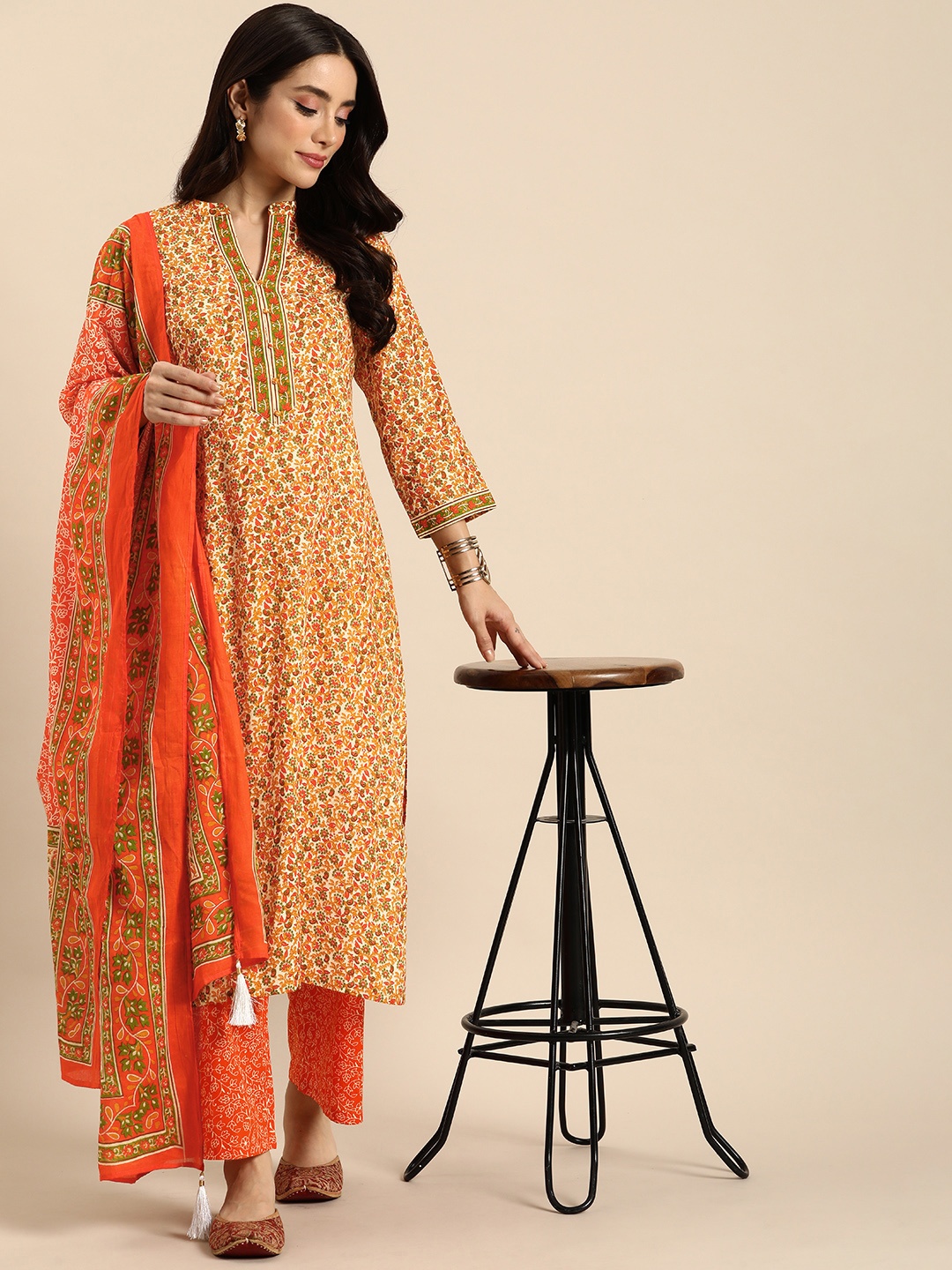 

Anouk Women Ethnic Motifs Printed Pure Cotton Kurta with Palazzos & Dupatta, White