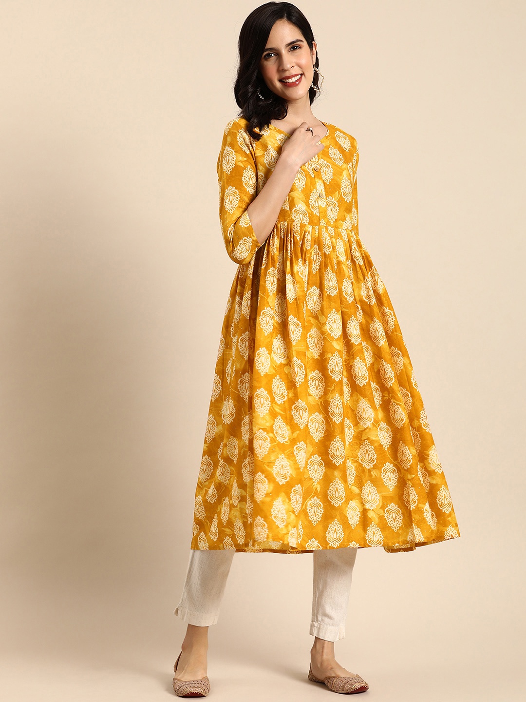

Anouk Women Ethnic Motifs Printed Cotton Kurta, Mustard