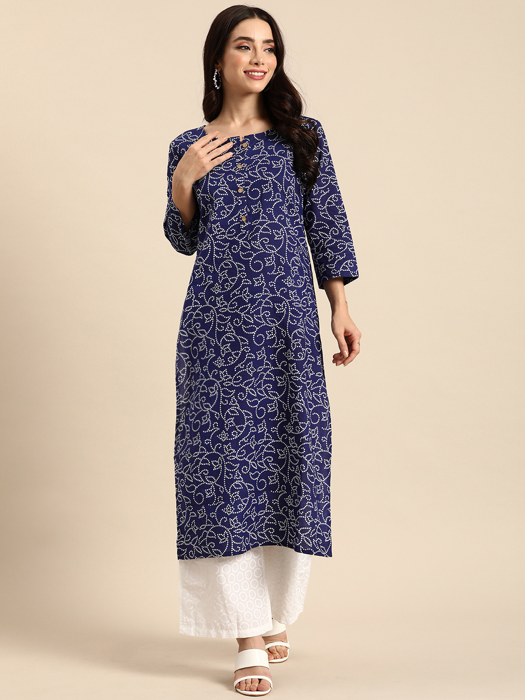

Anouk Women Ethnic Motifs Printed Pure Cotton Kurta with Palazzos & Dupatta, Navy blue