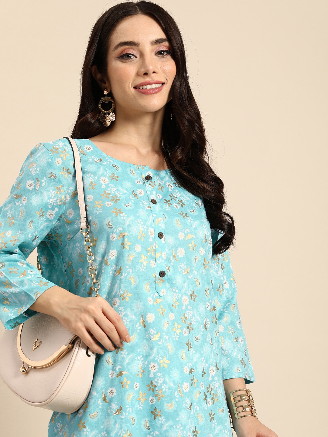 

Anouk Floral Foil Printed Kurta, Blue