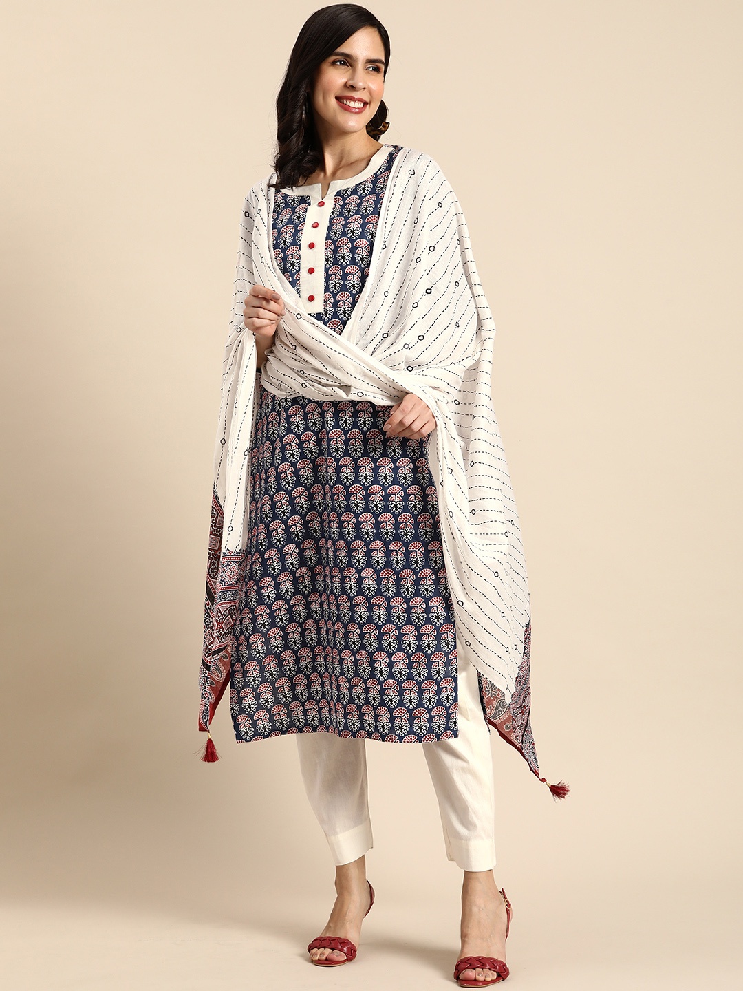 

Anouk Women Ethnic Motifs Printed Pure Cotton Kurta with Trousers & Dupatta, Blue
