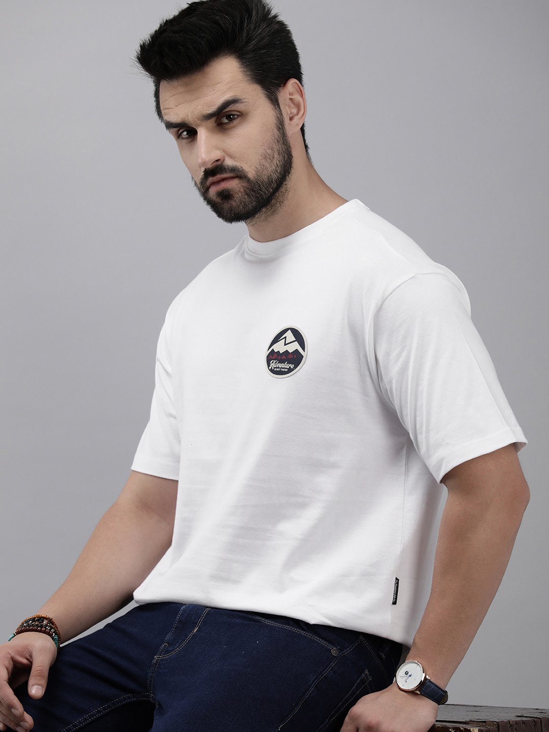 

Roadster Men White Drop-Shoulder Sleeves Oversize T-shirt
