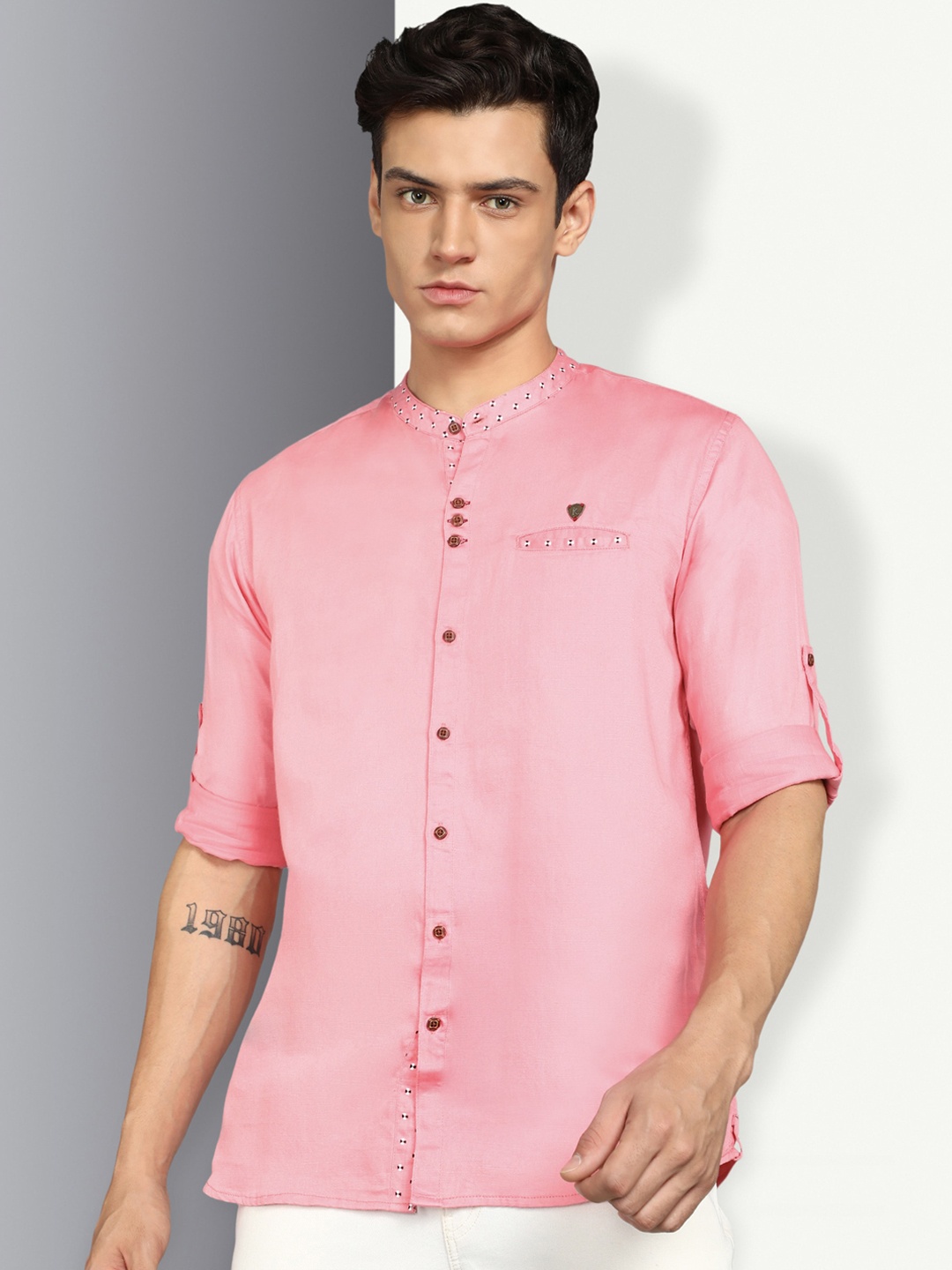 

Kuons Avenue Band Collar Pastels Short Kurta, Pink