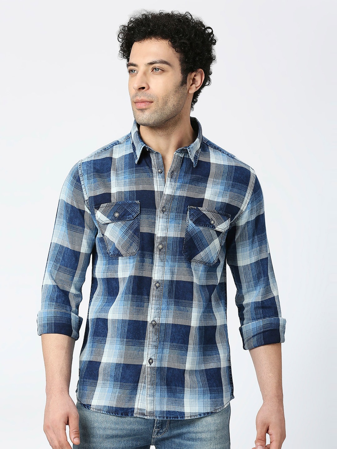 

Pepe Jeans Standard Checked Cotton Casual Shirt, Blue