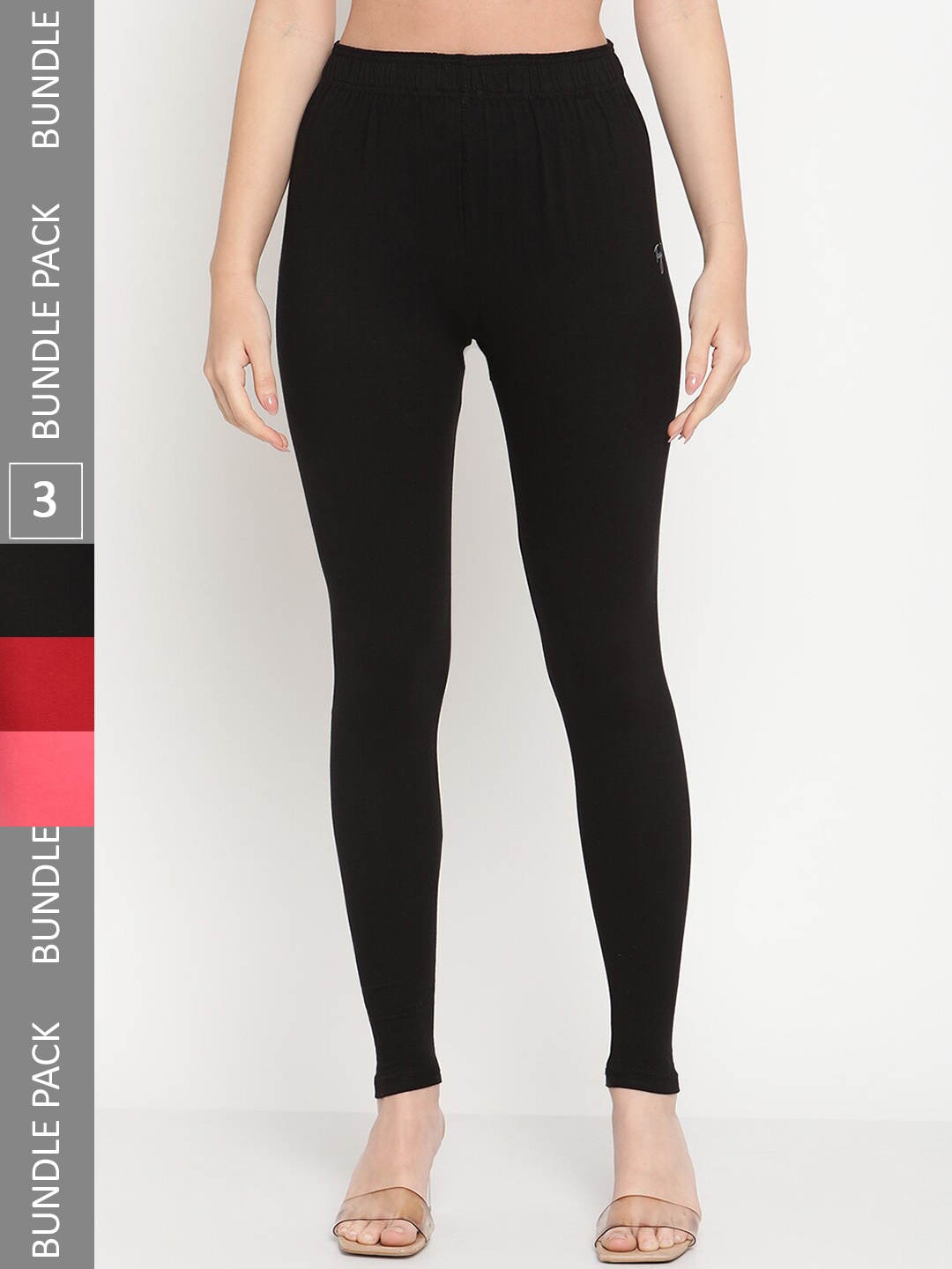 

TAG 7 Women Pack Of 3 Ankle-Length Leggings, Black
