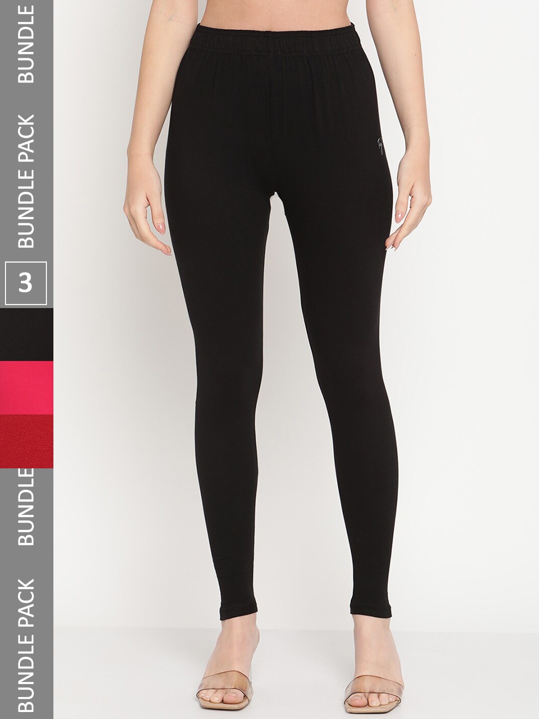 

TAG 7 Women Pack Of 3 Ankle-Length Leggings, Black
