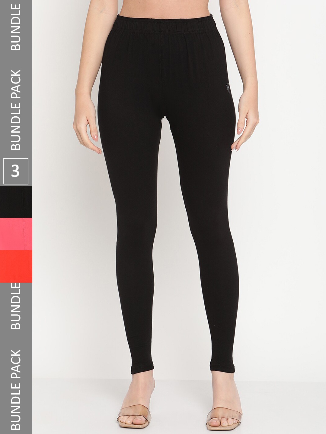 

TAG 7 Women Pack Of 3 Ankle-Length Leggings, Black