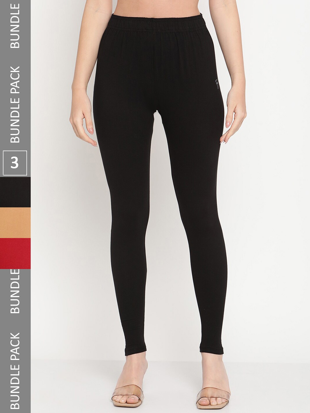 

TAG 7 Pack Of 3 Cotton Angle Length Leggings, Black