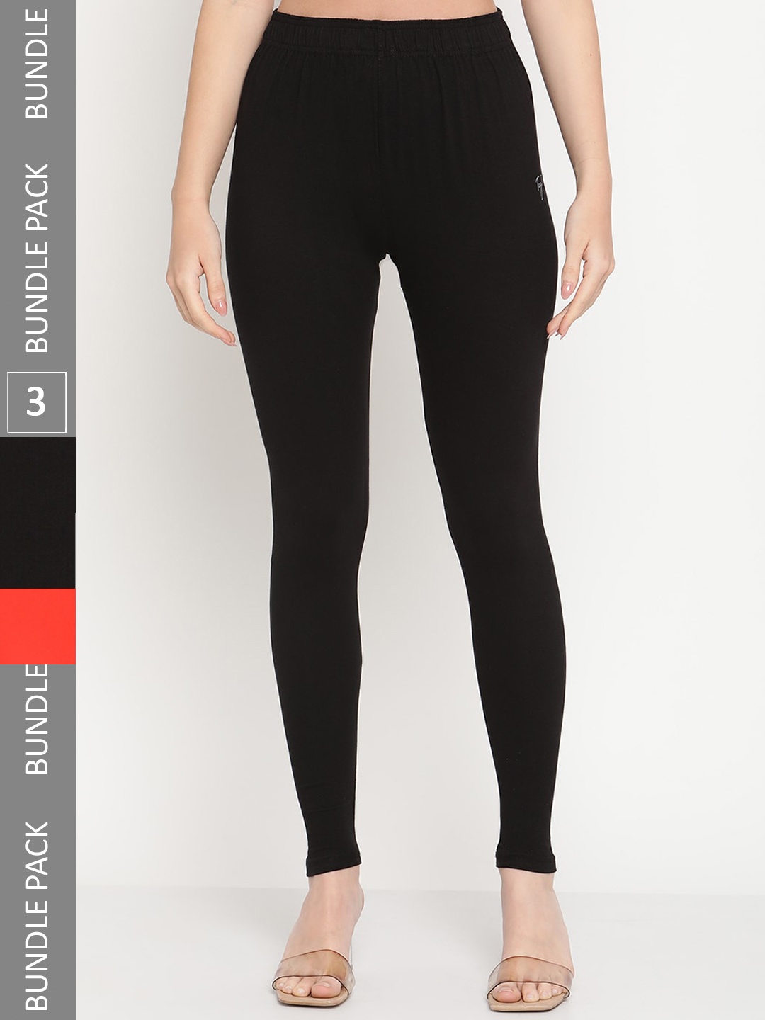 

TAG 7 Pack Of 3 Cotton Angle Length Leggings, Black