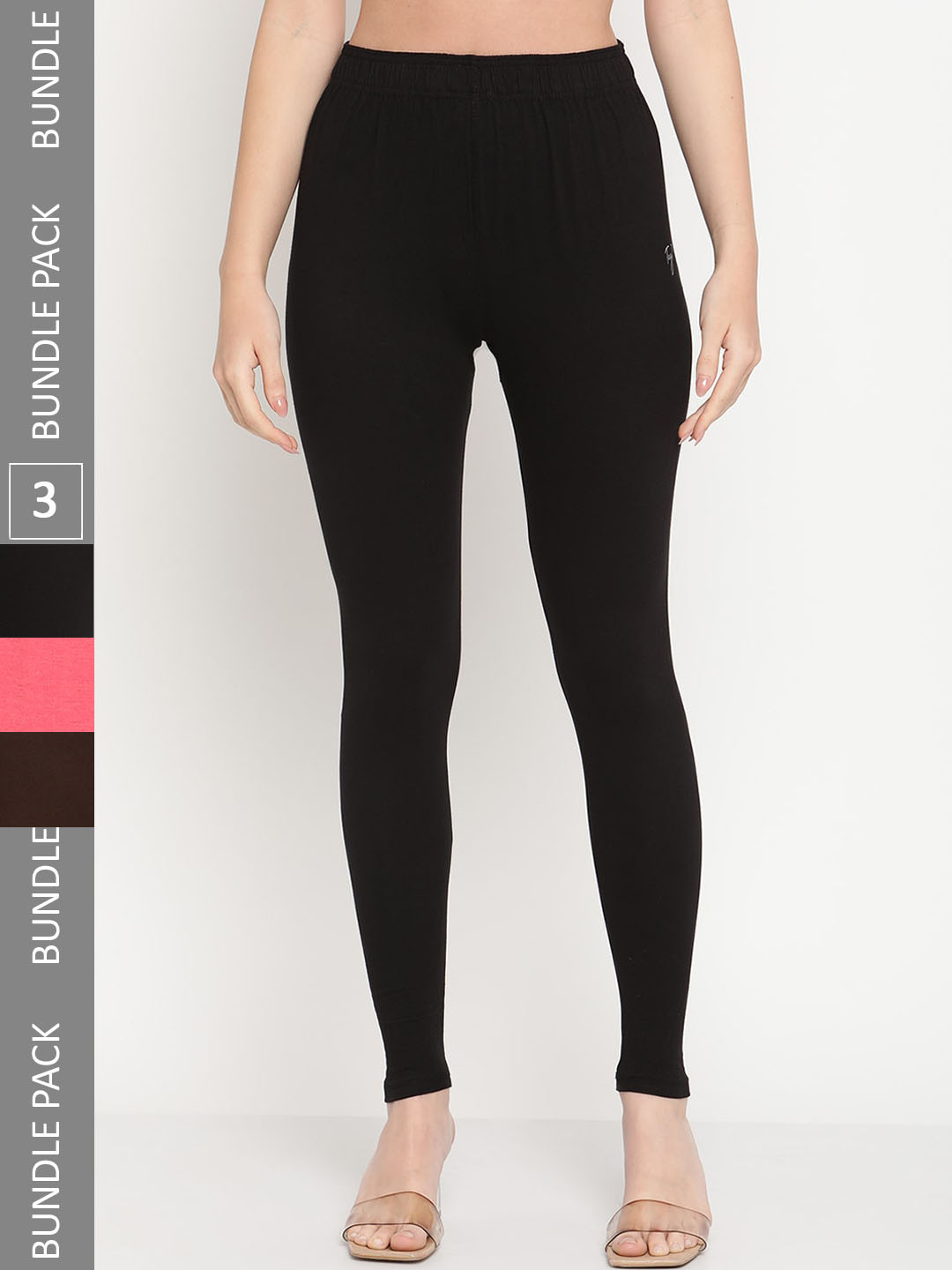 

TAG 7 Women Pack Of 3 Ankle-Length Leggings, Black