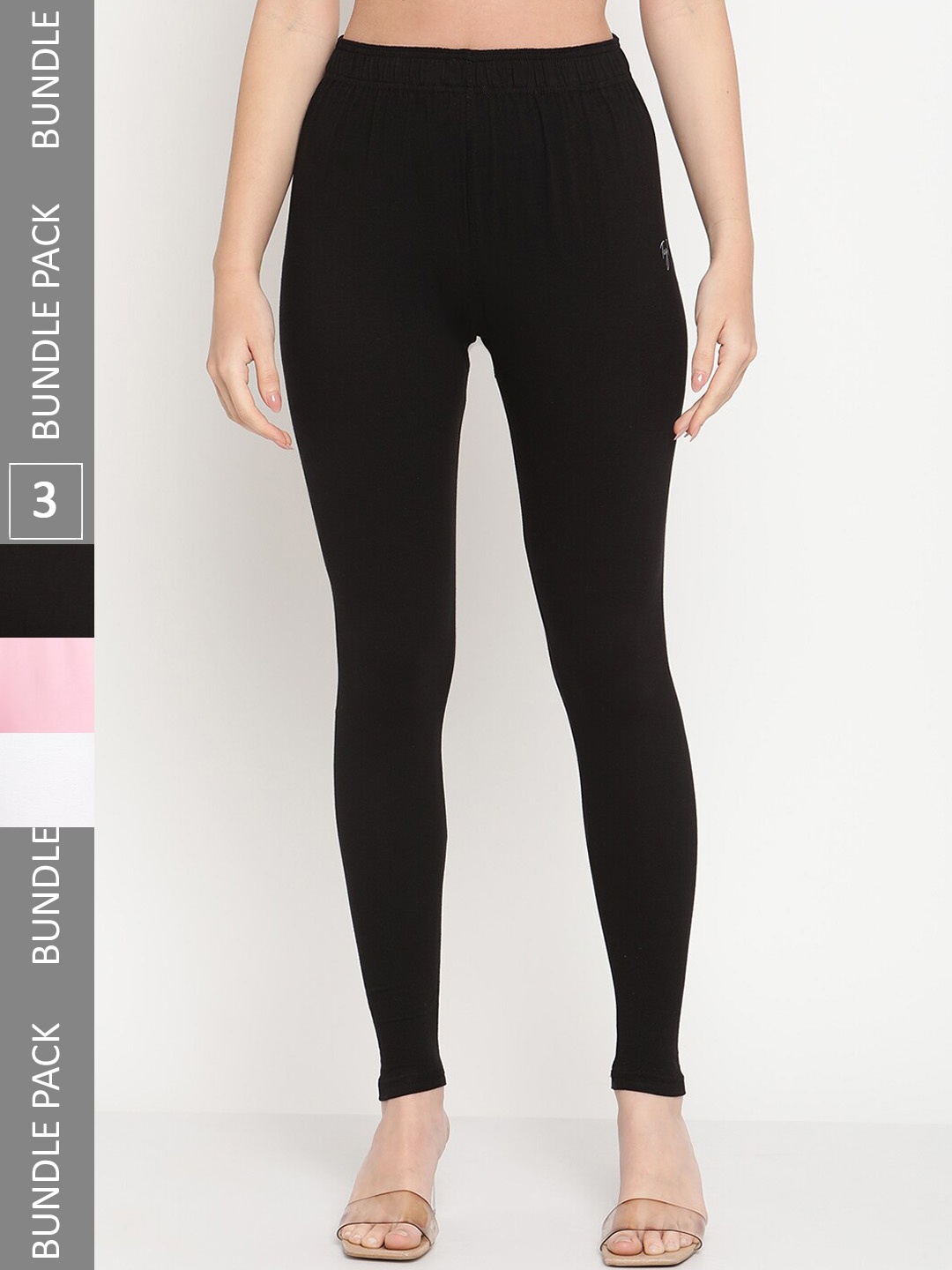 

TAG 7 Women Pack Of 3 Ankle-Length Leggings, Black