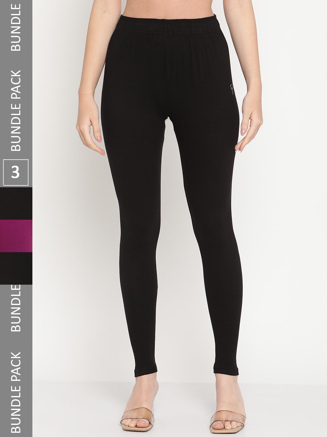 

TAG 7 Women Pack Of 3 Ankle-Length Leggings, Black
