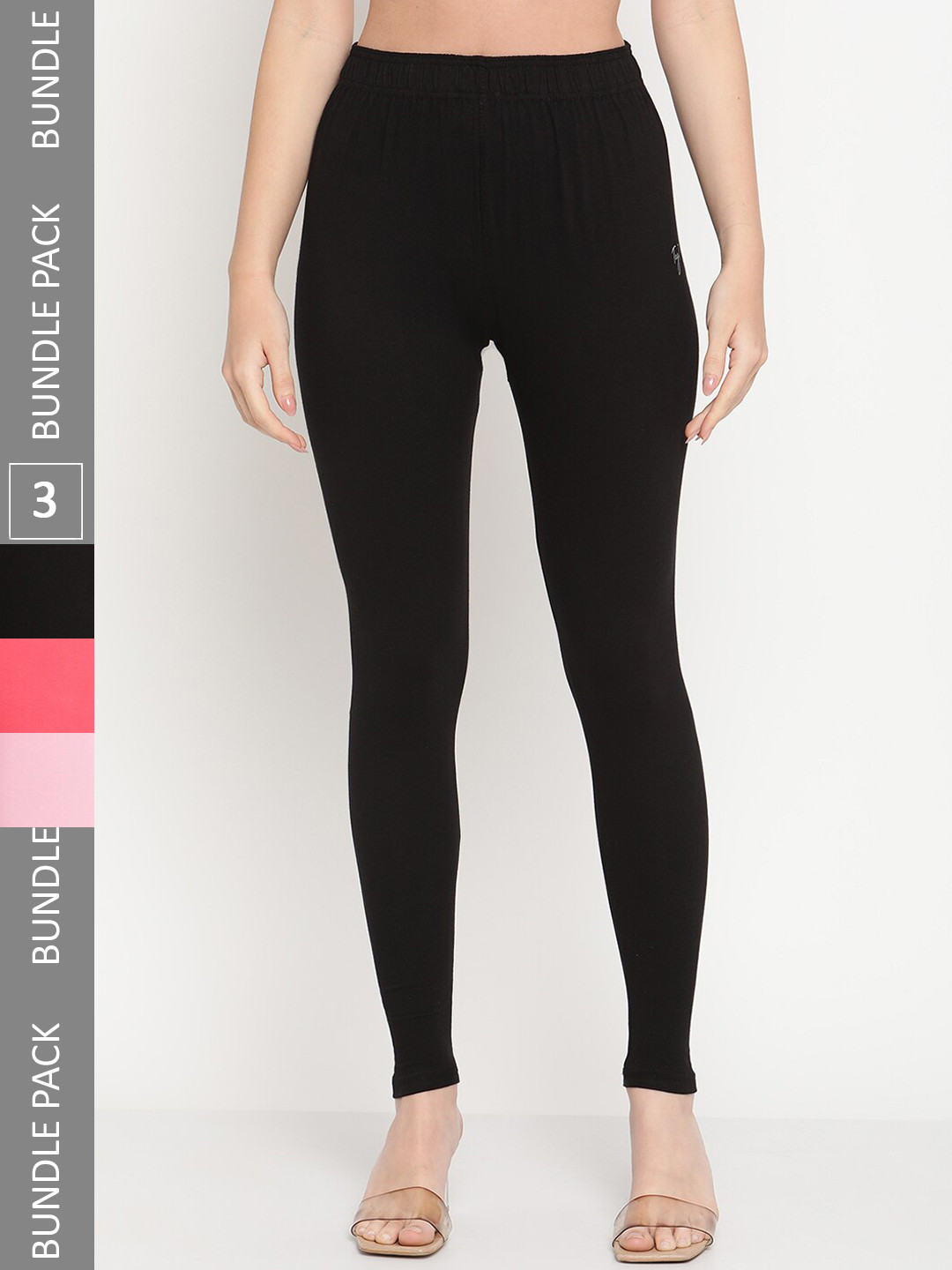 

TAG 7 Women Pack Of 3 Cotton Ankle-Length Leggings, Black