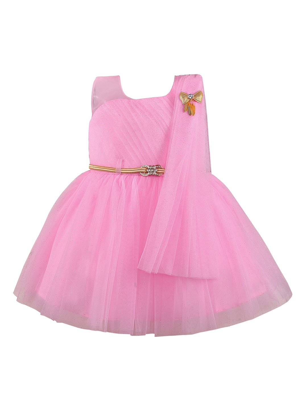 

Wish Karo Pink Net Fit & Flare Dress
