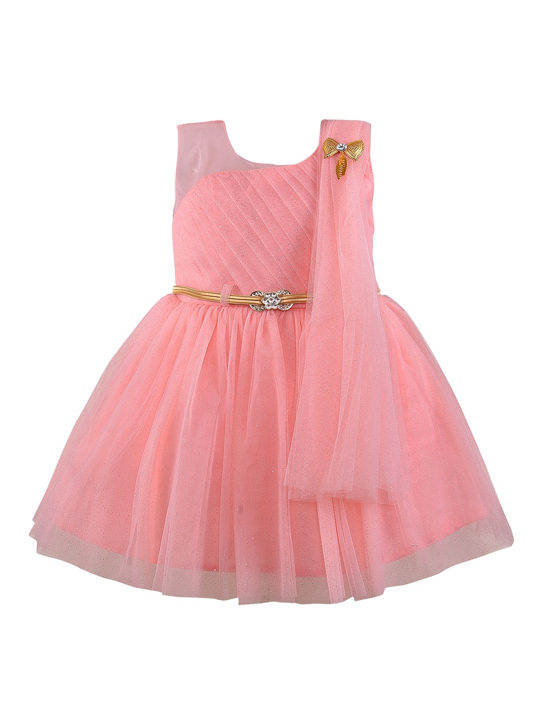 

Wish Karo Peach-Coloured Net Fit & Flare Dress