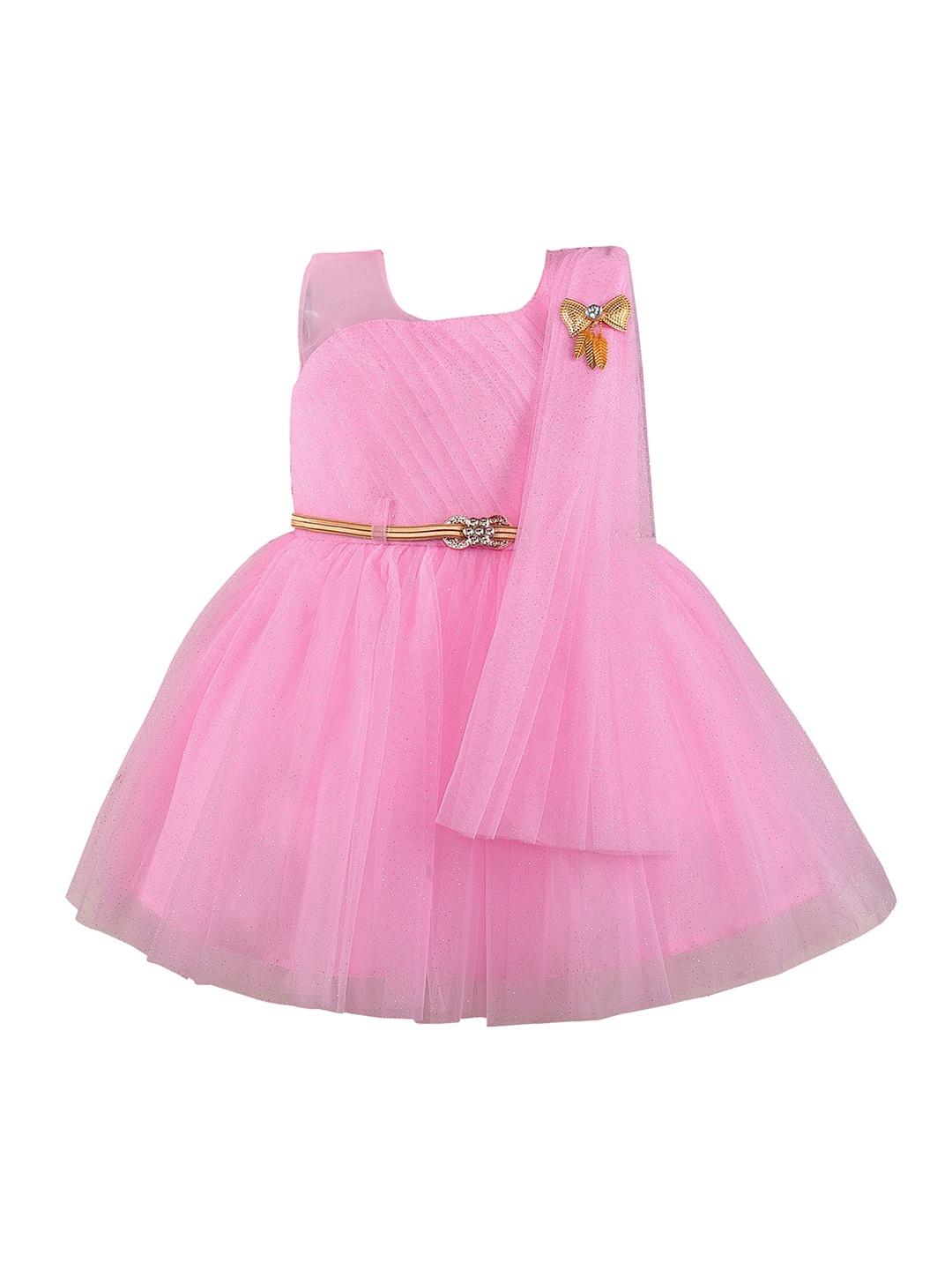 

Wish Karo Pink Net Fit & Flare Dress