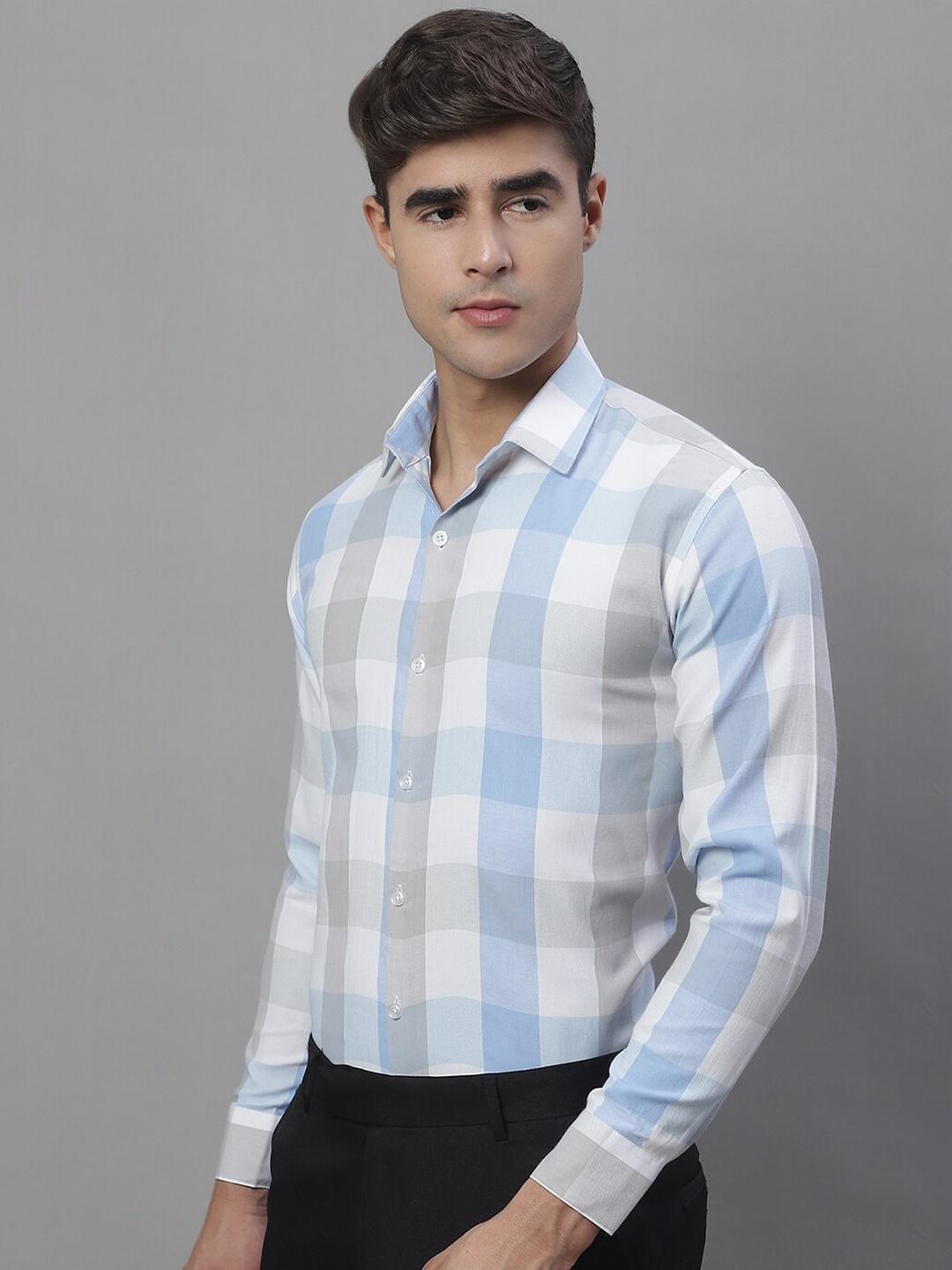 

JAINISH Classic Checked Spread Collar Cotton Formal Shirt, White