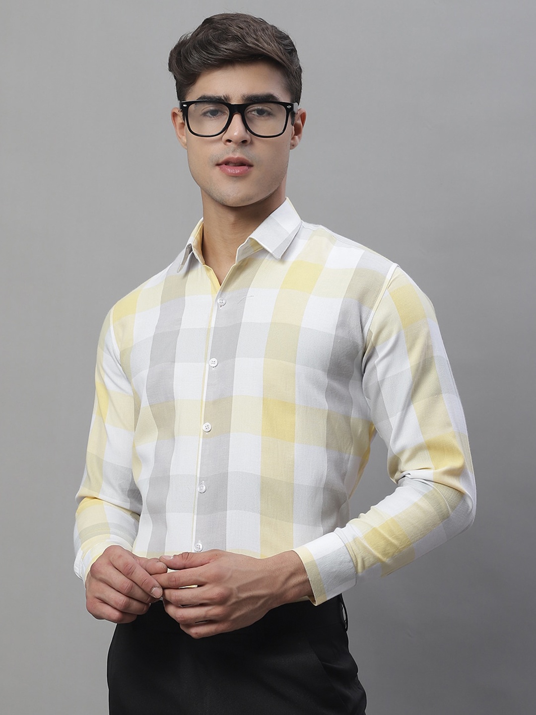 

JAINISH Classic Buffalo Checked Pure Cotton Formal Shirt, White