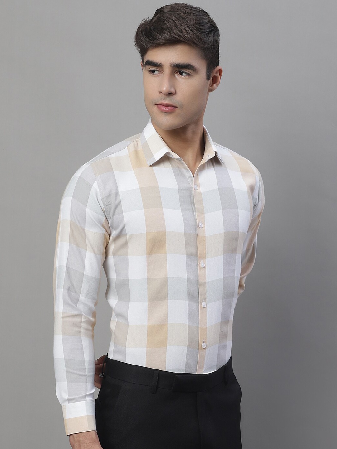 

JAINISH Classic Buffalo Checked Pure Cotton Formal Shirt, White