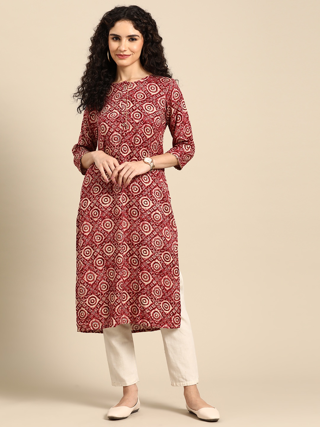 

Anouk Women Printed Kurta, Burgundy