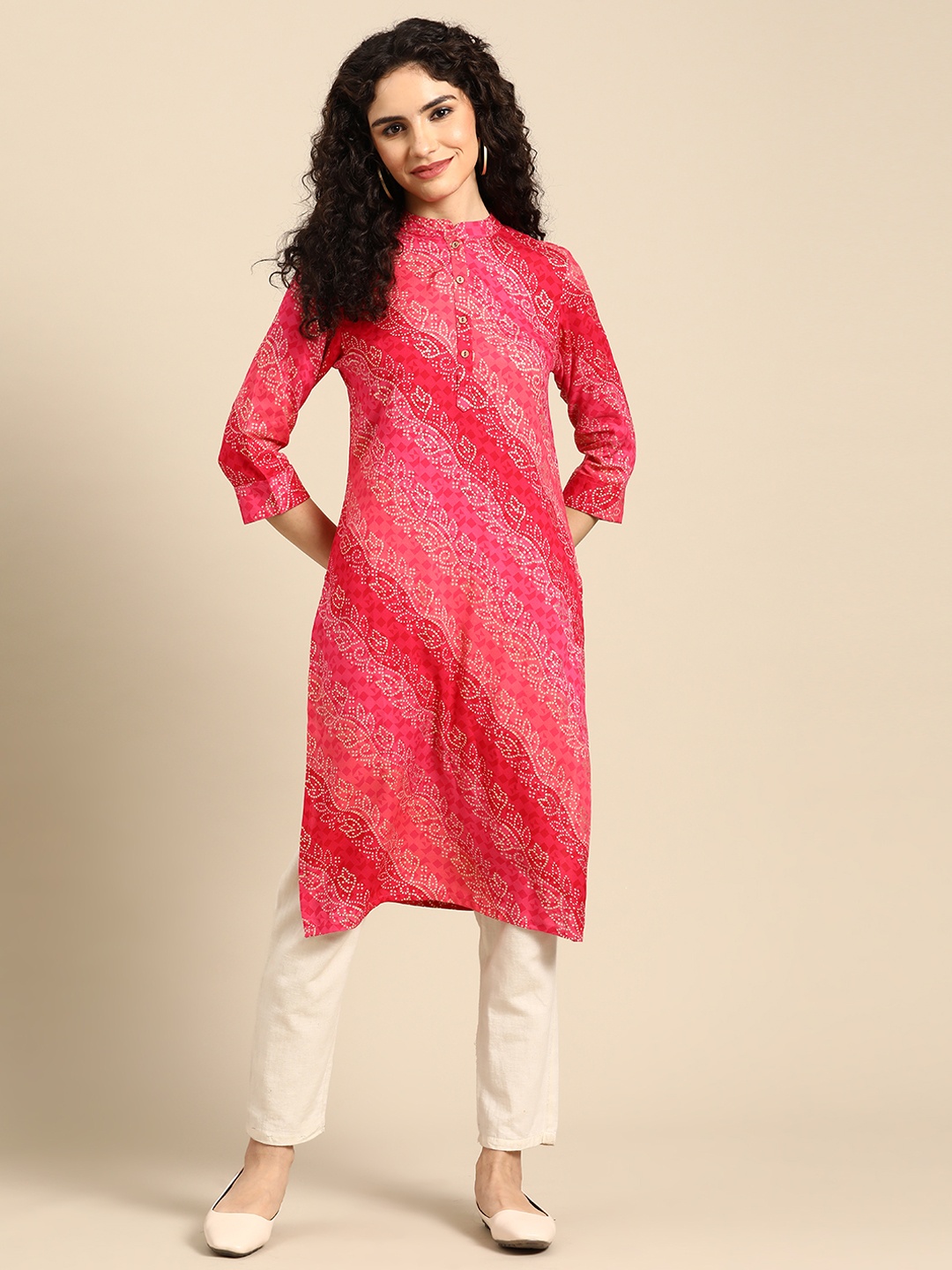 

Anouk Bandhani Foil Printed Kurta, Magenta