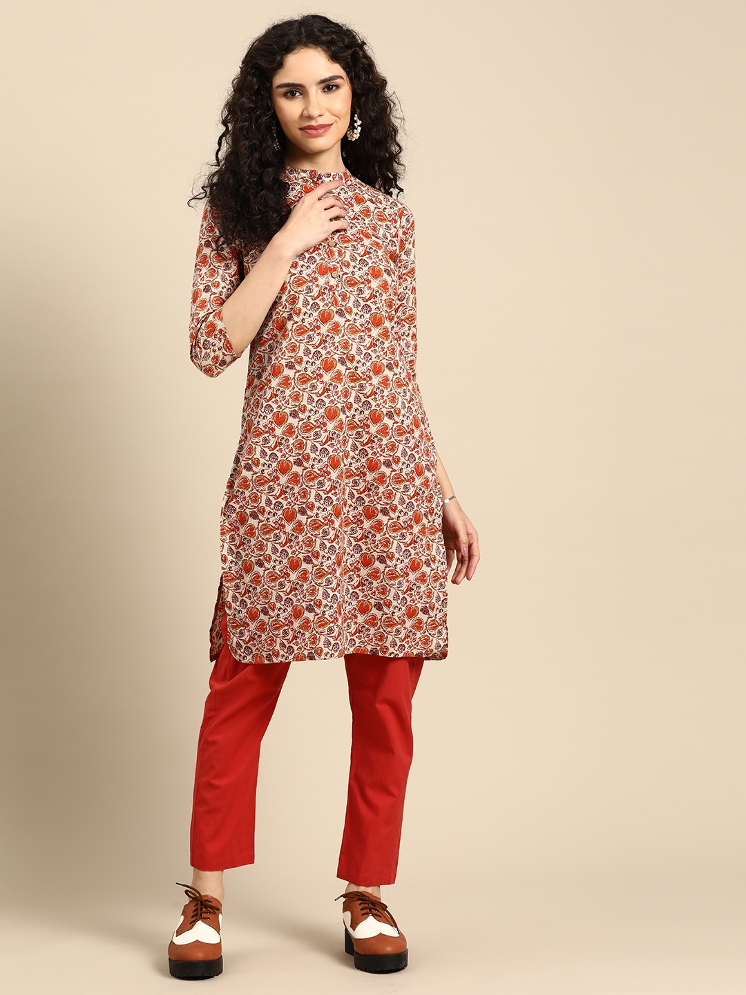 

Anouk Floral Printed Kurta, Off white