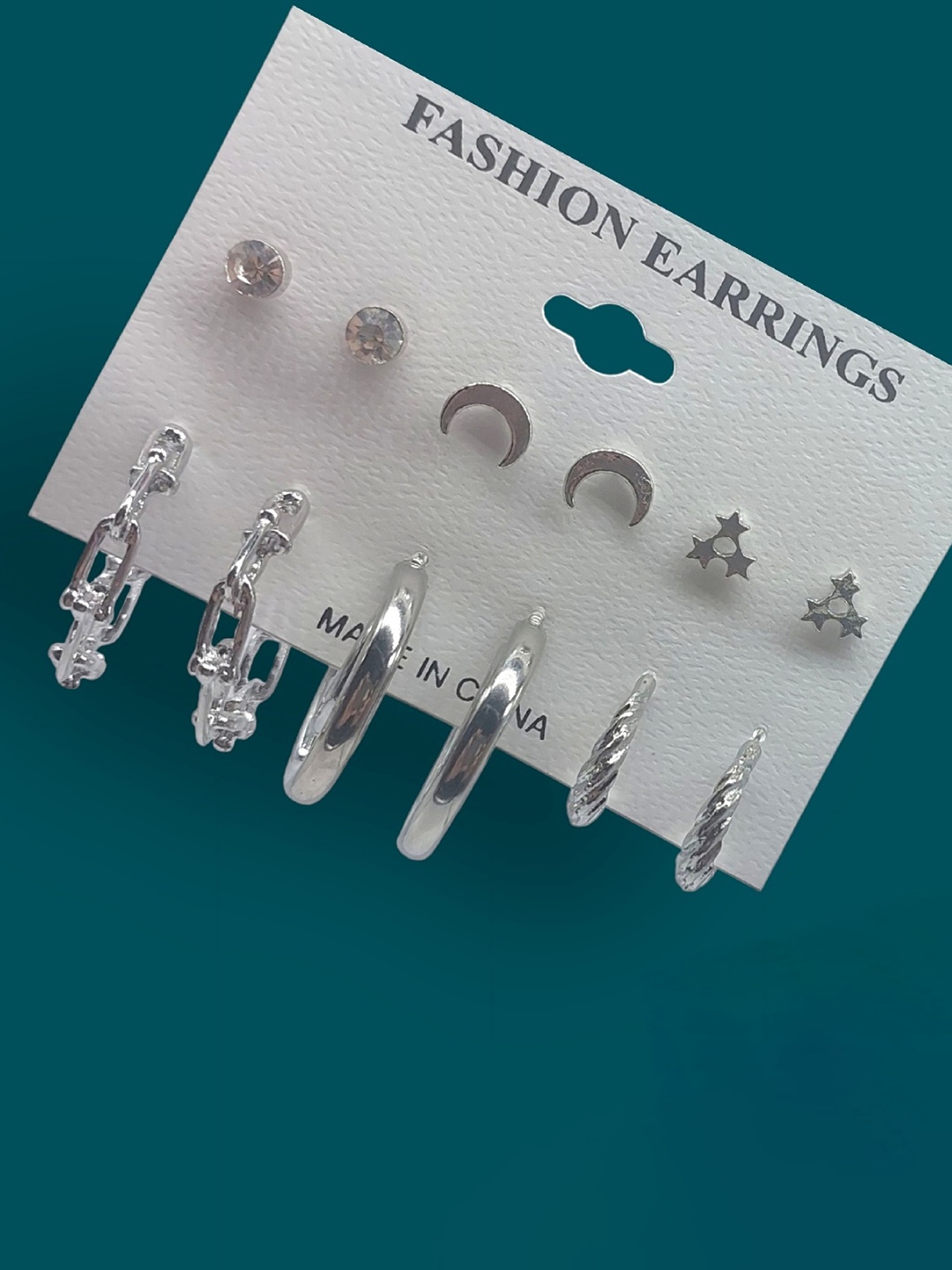 

DIAN 6Pcs Silver-Plated Studs & Half Hoop Earrings